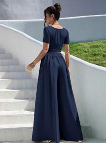 SHEIN Essnce Conjunto de dos piezas de verano - Azul Marino - Ver 3