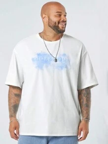 Manfinity VCAY Manfinity CozeMod Men's Plus Size Casual Knitted 3D Sculpture Loose Drop-Shoulder Round Neck Short Sleeve T-Shirt Suitable For Summer Daily Wear