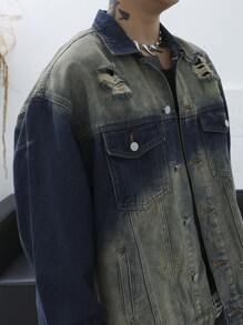 Manfinity EMRG Men's Ombre Denim Long Sleeve Casual Jacket - Dark Wash - View 7