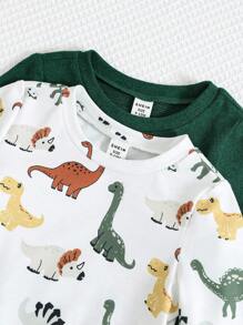 Baby Boy 2pcs/Set, Cute Cartoon Dinosaur Knitted Long Sleeve Top & Solid Color Long Sleeve Casual Top, All-Match And Versatile For Spring, Autumn, And Winter, Suitable For Daily Wear Graphic - Multicolor - View 5