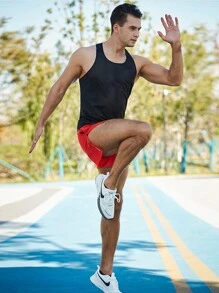 Gym Rark Boyfriend Style Men's Solid Color Round Neck Summer Workout Tank Top School Compression Shirt Men - Black - View 4
