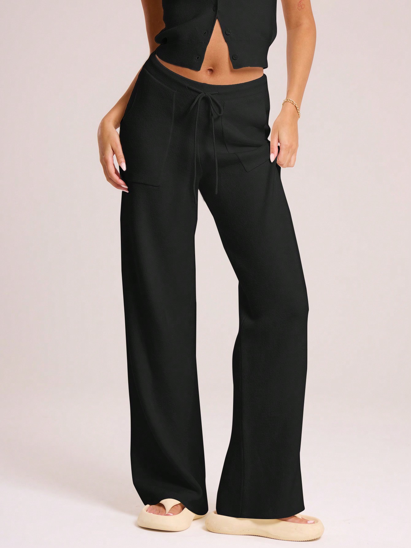 Knitted tie waist trousers
