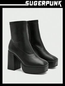 SHEIN X Lucía Bellido Sugerpunk Botines de plataforma impermeables de tacón alto, zapatos de vacaciones, rebajas de verano, estilo Y2K, punk, de moda, cool, deportivos, para Navidad, otoño, Año Nuevo y festividades