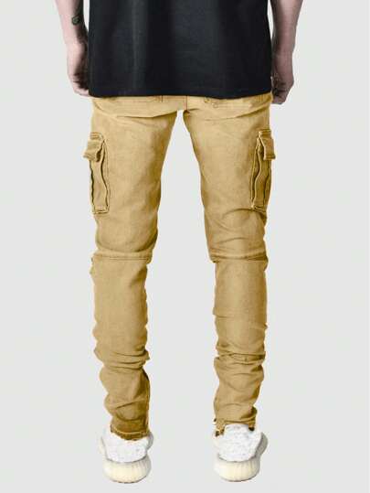 Street Life Pantalones vaqueros cargo escolares casuales para hombres con bolsillo con solapa, lavados