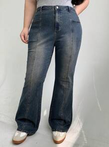 Dazy Plus 大码复古水洗修身喇叭牛仔裤，女款，返校服 - 藍色 - 查看 6