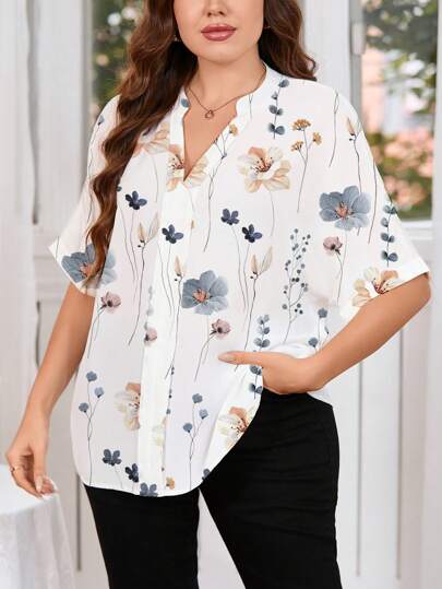 SHEIN LUNE 全印花大尺碼夏季襯衫