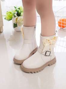Botas por la pantorrilla con adornos de mariposa y perla para niños, estilo princesa, otoño - Beis - Ver 4