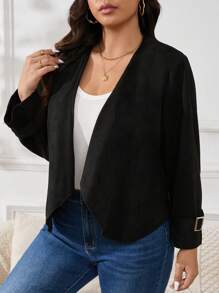 SHEIN Essnce Plus-Size Asymmetric Regular Jacket For Casual Daily Wear - Black - View 5