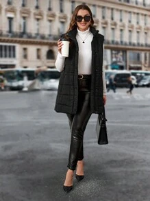 SHEIN Clasi Plus Size Women's Winter Solid Color Vest Padded Coat Jacket With Pockets