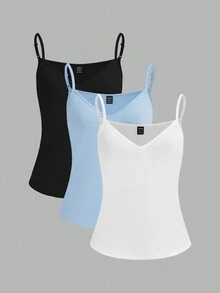 SHEIN Essnce 3 Cái/bộ Áo Yếm Thường Ngày Đơn Giản Cho Nữ, Mùa Hè - Nhiều màu - Xem 1