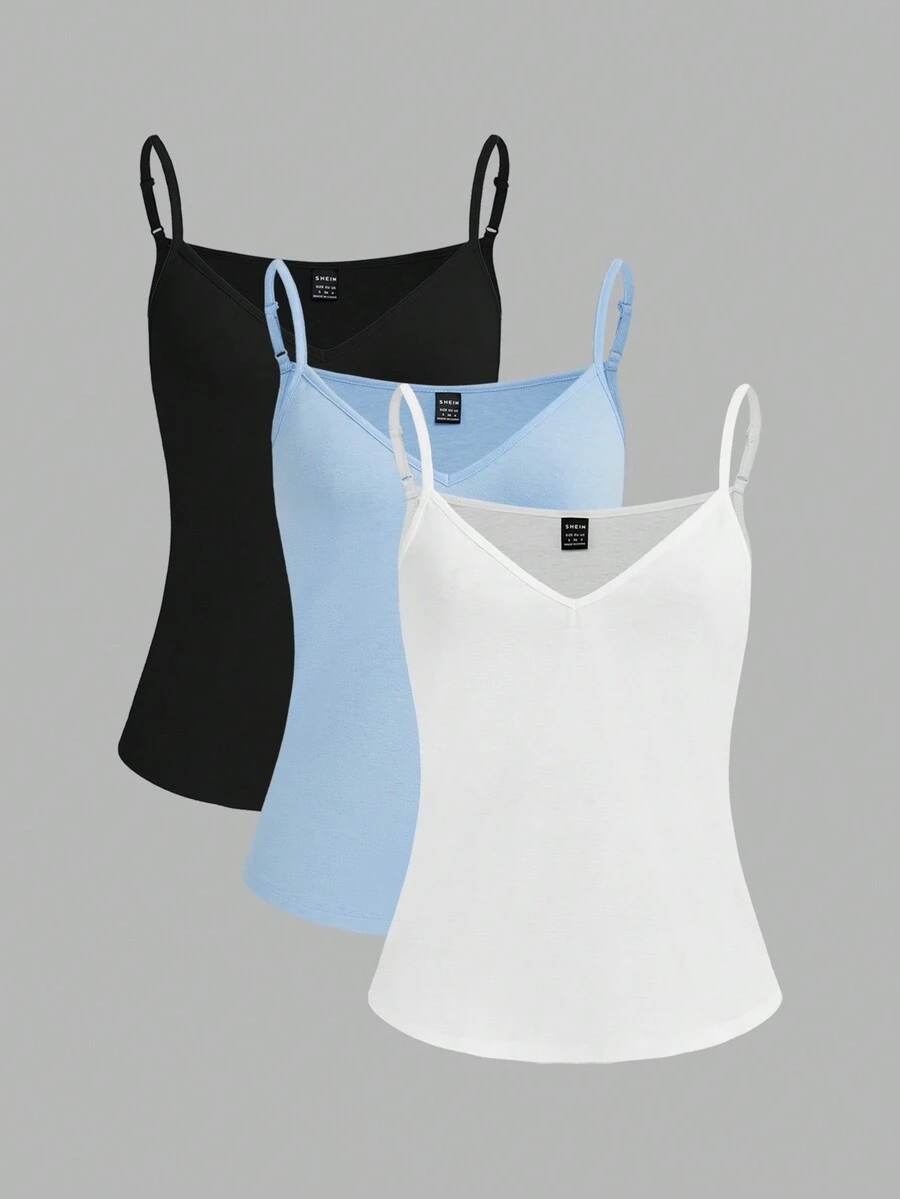 SHEIN Essnce 3 Cái/bộ Áo Yếm Thường Ngày Đơn Giản Cho Nữ, Mùa Hè - Nhiều màu - Xem 1