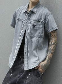 Manfinity EMRG Men Short Sleeve Denim Shirt - Grey - View 8
