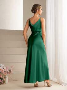 SHEIN Belle Women's Spaghetti Strap Solid Color Elegant Bridesmaid Dress, For Christmas