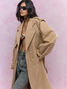 MISSGUIDED 翻领长袖宽松前扣风衣冬季服装