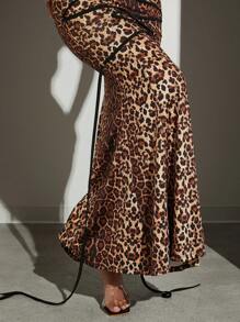 Hauture Vestido de sirena sin mangas con estampado de leopardo y cordones