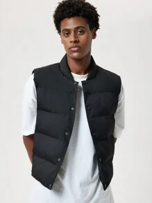 Forever 21 Men's Solid Puffer Vest Coat - Black - View 7