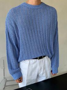 DAZY Jersey informal de unicolor con hombros caídos para hombre, otoño