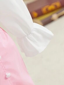 SHEIN Bộ trang phục phong cách Pháp thanh lịch cho bé gái, gồm áo cánh trắng viền bèo nhún và chân váy hồng bóng bất đối xứng, thích hợp cho các bữa tiệc gia đình và tụ tập cùng bạn bè, mùa xuân/thu - Nhiều màu - Xem 4