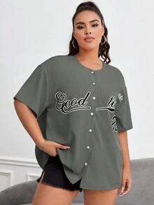 Flirla 大尺寸女性簡約印花扣短袖襯衫