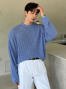 DAZY Jersey informal de unicolor con hombros caídos para hombre, otoño