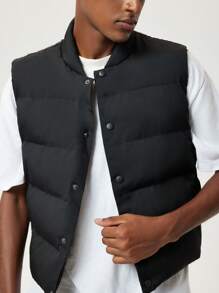Forever 21 Men's Solid Puffer Vest Coat - Black - View 3