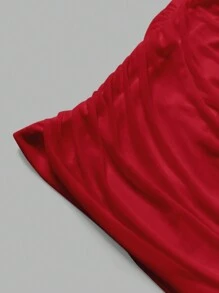 SHEIN EZwear Valentine's Day,Plus Size Women Knitted Pleated Plus Size Bodycon Skirt - Red - View 3