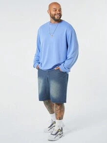 Manfinity NXTstreet Felpa da lavoro casual a maniche lunghe da uomo taglie forti, in maglia con rilievo 3D a lettera, scollo tondo, vestibilità aderente, adatta per l'autunno e l'inverno, ideale per l'uso quotidiano