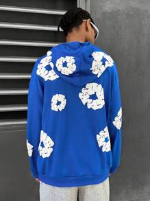 PAVTROS Áo hoodie in chữ bằng xốp cho nam, thời trang đường phố kiểu Mỹ, họa tiết, tay dài, quà tặng bạn trai - Màu xanh lam - Xem 2