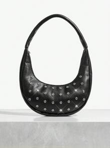 SHEIN SXY LADIES, WOMEN Shoulder Bag, HOBO BAG Fashionable, Street, Cool, Individual, Simple, Black, Rhinestone, Y2k Bag, 2000s Fashion Style, Gothic Punk Bag For Women