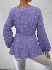 SHEIN LUNE Blusa informal de manga farol asimétrica con nudo de mujer para primavera/otoño, con textura a cuadros