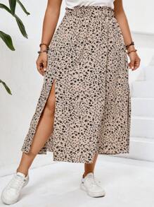 SHEIN Frenchy Váy nữ in hoa nhiệt đới cỡ lớn - Màu Khaki - Xem 1