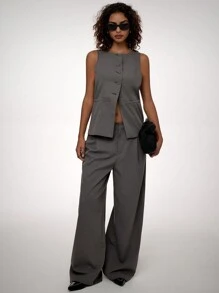 Forever 21 女士夏季休闲纯色西装背心 - 灰色 - 查看 5