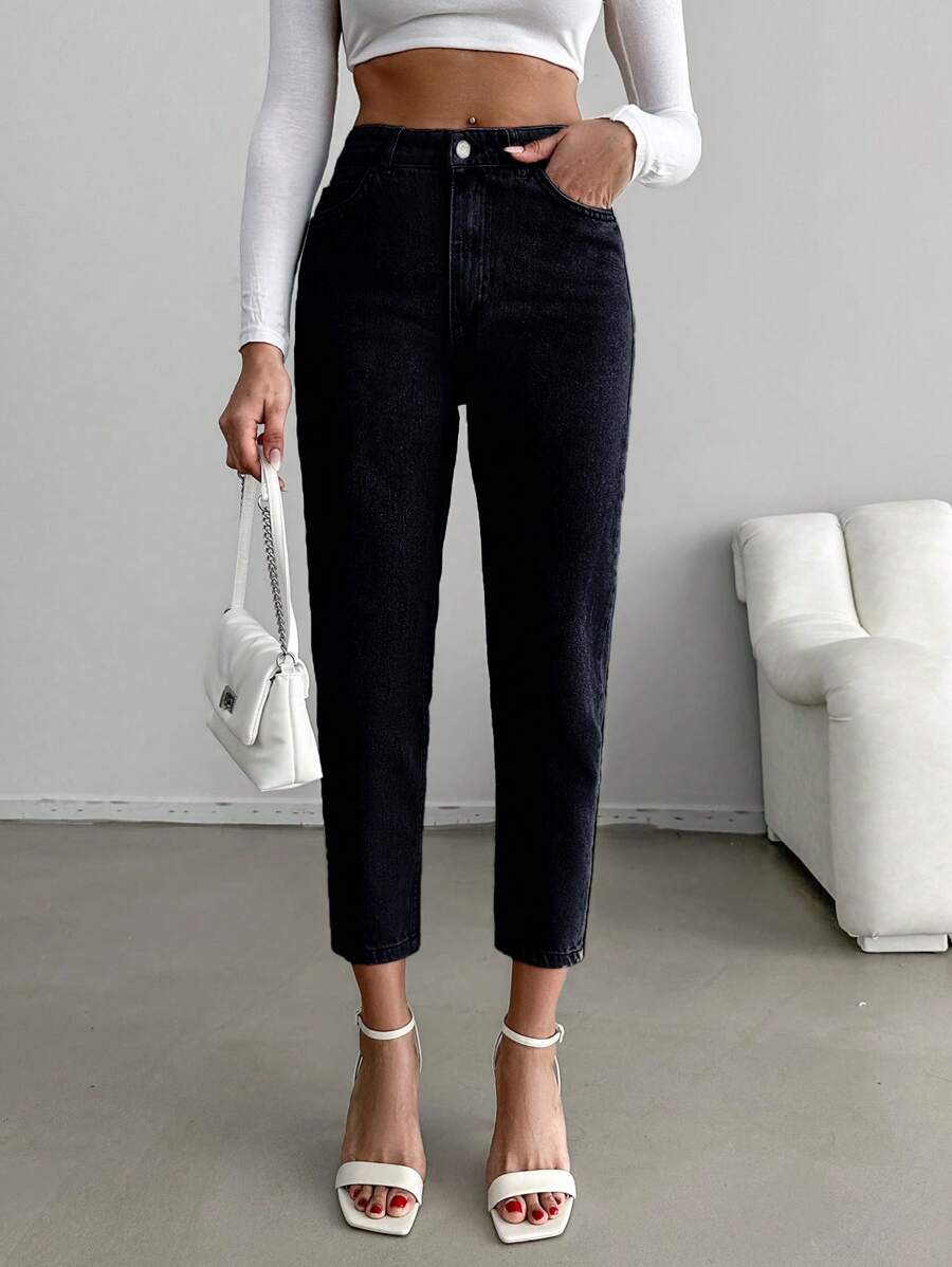 EURMUSE Quần Jeans Denim Ôm Vừa Thời Trang Cho Nữ Có Nút Và Khóa Kéo Và Túi - màu đen - Xem 1