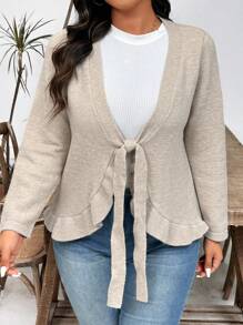 Chaqueta de punto sencilla de un solo color para uso diario para mujeres de talla grande