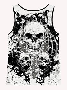 Manfinity Dauomo Men's Casual Skull Printed Round Neck Sleeveless Top, Summer - White - View 2