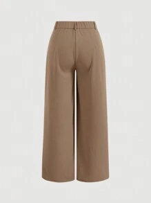 SHEIN MOD 大尺碼純色簡約日常休閒長褲 - 卡其色 - 查看 2