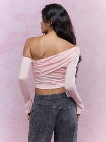 MISSGUIDED Asymmetric Ruched One Shoulder Long Sleeves Top