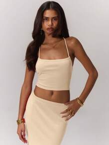 MUSERA Beach Knit Halterneck Crop Top Summer - Apricot - View 3