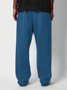 SUMWON 经典运动运动裤，带抽绳，93 标志，复古运动田径冬季休闲街头学院风裤子，带侧袋 - 藍色 - 查看 4