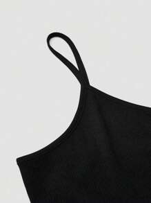 SHEIN LUNE 女士花卉拼布细肩带休闲连衣裙 - 黑色 - 查看 3