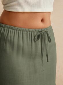 Poéselle 女士长裙腰带可爱休闲宽松低腰裙 - 軍綠色 - 查看 5