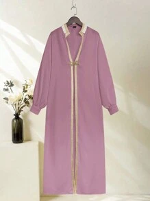 Al Najma Women's Embroidered Decorated Simple Elegant Everyday Arabic Abaya - Pink - View 1