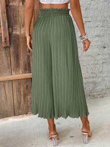 SHEIN Frenchy Pantalones casuales anchos de pierna suelta con pliegues y volantes en el bajo, unicolor, para mujer