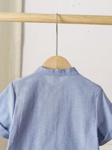 SHEIN 男孩椰樹印花卷翻袖襯衫