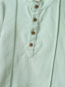 SHEIN 男童口號拼布細節捲軸袖半扣衫 - 薄荷綠 - 查看 3