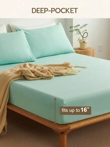 Bộ ga trải giường 3 món màu xanh nhạt, làm từ vải sợi nhỏ, bao gồm 1 ga trải giường và 2 vỏ gối (không bao gồm ruột gối), bộ chăn ga gối mềm mại hiện đại, phù hợp cho gia đình, ký túc xá, trường học, thiết kế túi sâu phù hợp với nệm dày đến 16 inch. - Màu xanh nhạt - Xem 5