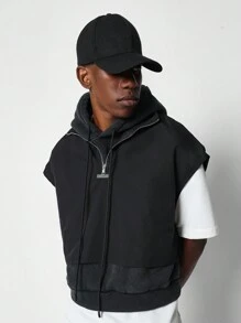 SUMWON Double Layer Mixed Fabric Hooded Gilet