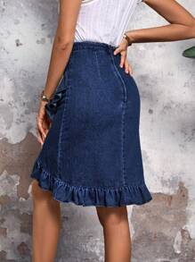 EMERY ROSE Damen einfarbiger lässiger Denim Minirock - Dunkle Waschung - Übersicht 2