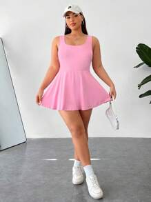 Solflare 情人节，女式加大码无袖连体裤，带短裤，纯色，外裙摆带有内置口袋 - 粉色 - 查看 6