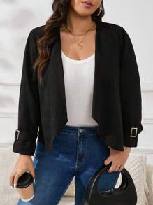 SHEIN Essnce Plus-Size Asymmetric Regular Jacket For Casual Daily Wear - Black - View 6